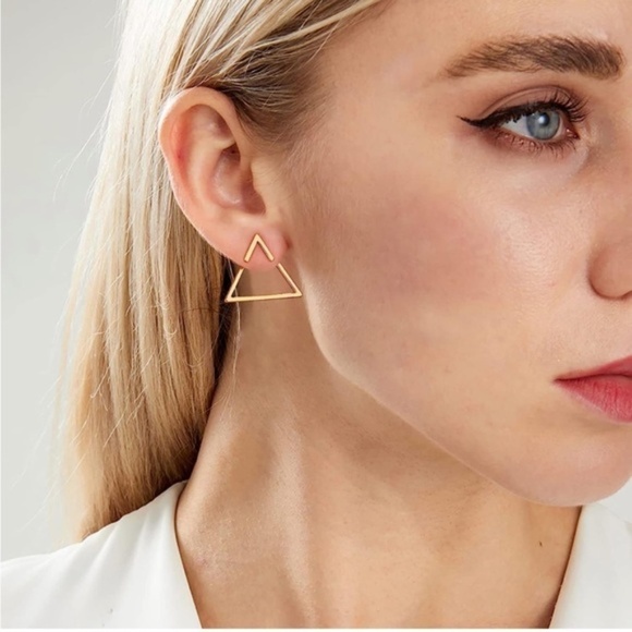 GOLD 14k Gold Plated Hollow Triangle Stud Earrings - Picture 1 of 4